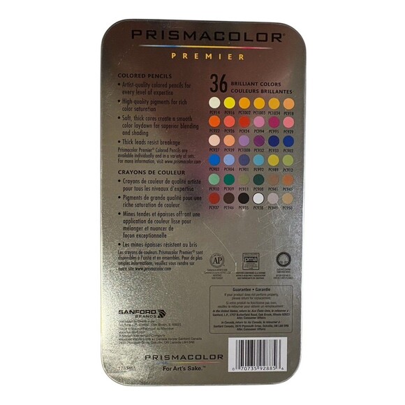 Prismacolor Premier Colored Pencils 36ct Storage Tin Plus 3 Metal Sharpeners - Picture 7 of 11